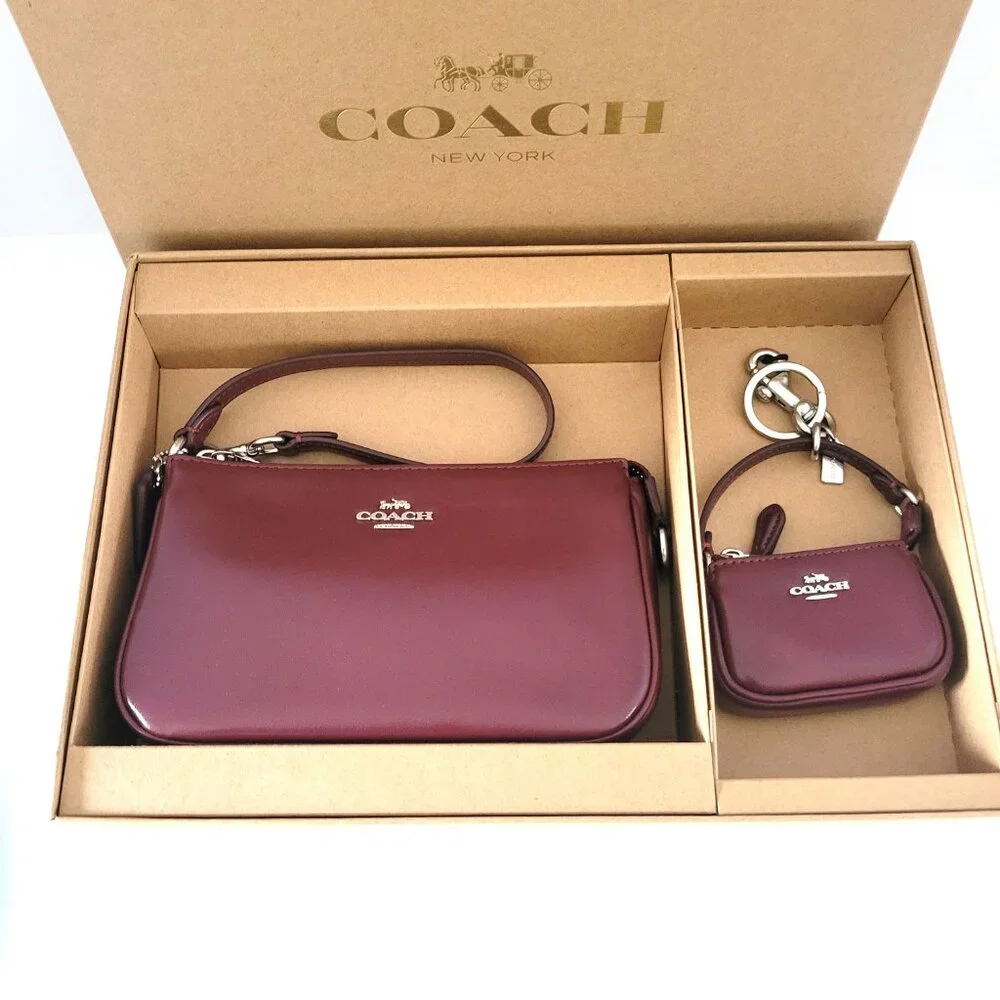 Coach CCK95 Boxed Nolita 19 Small Handbag Wristlet Bag Charm Set Dark Wine - Picture 2 of 10